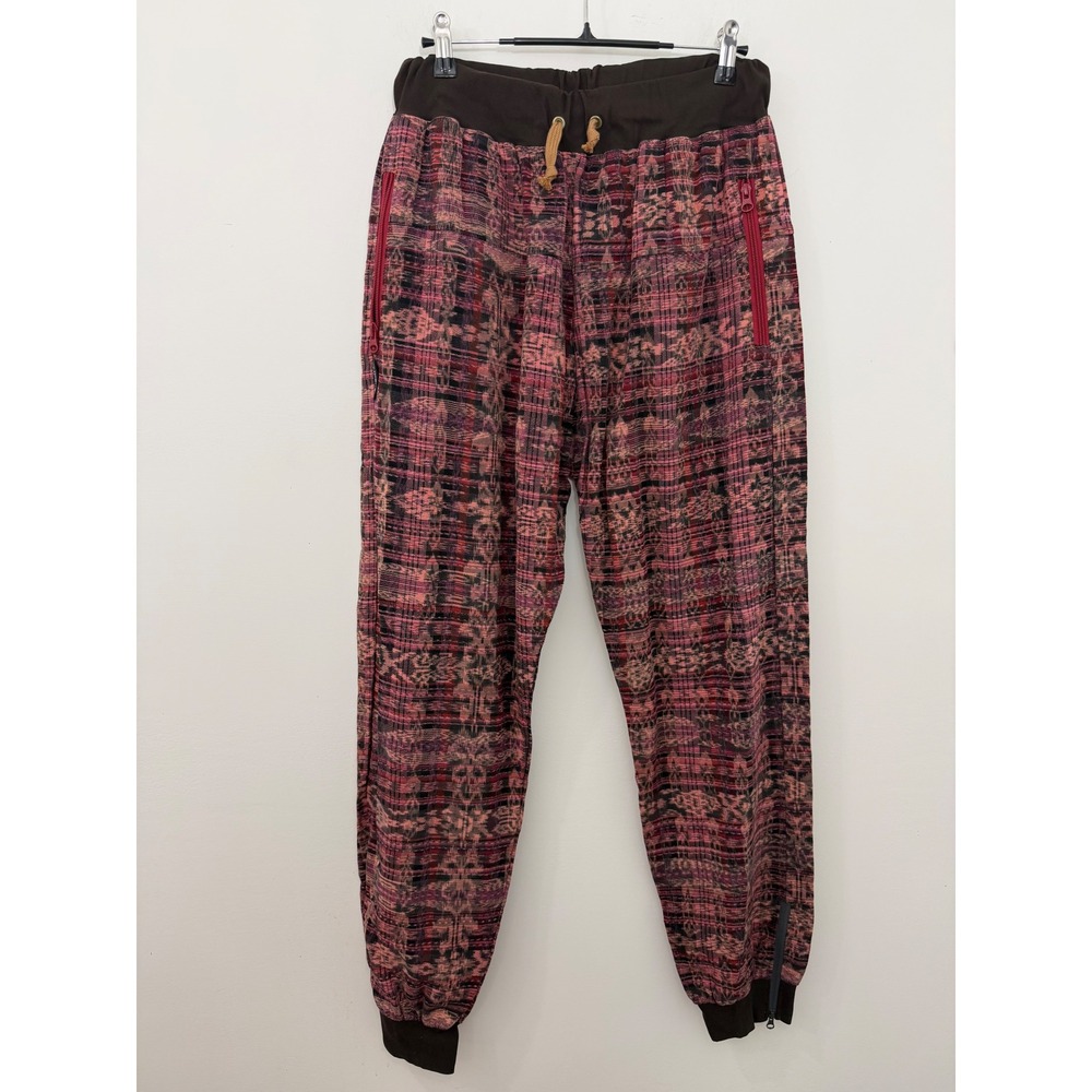 Ixchel Pink Purple Ikat Woven Cotton Joggers XL Zipper Pockets Guatemala